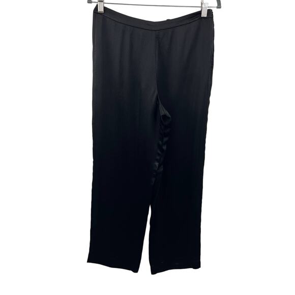 THEORY Black Pajama Pant in Hammered Viscose Satin Side-Zip Full Length 4 S - Picture 2 of 9
